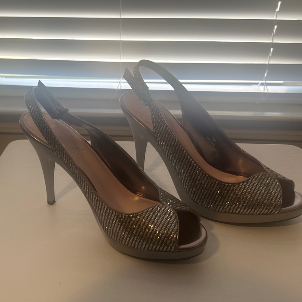 Elegant Silver Peep-Toe Slingback Heels
